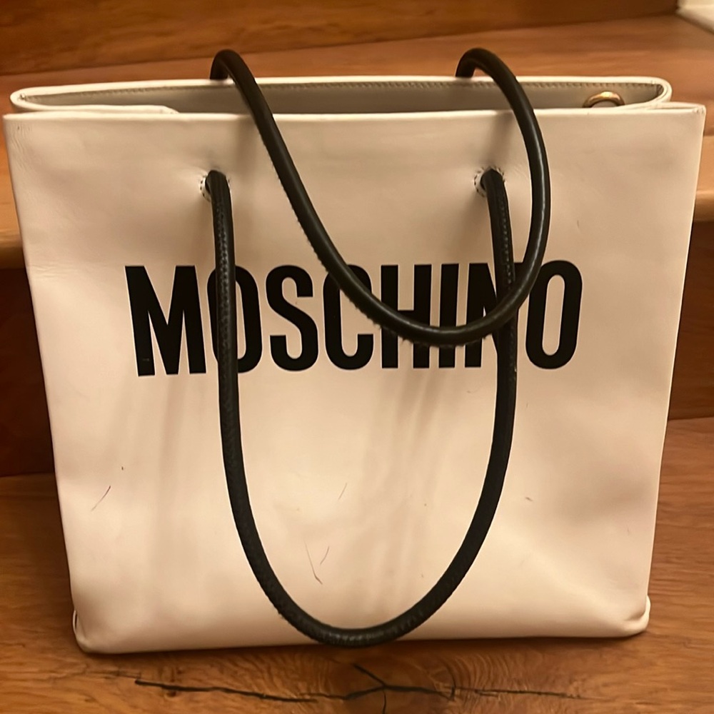 Moschino White and Black Signature Tote